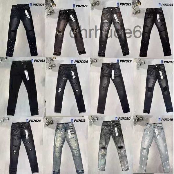 Nuevos pantalones para hombre Diseñador Jeans para mujer High Street Tendencia Negro Locomotora rasgada Slim Fit Biker Púrpura Marca Pierna recta Estiramiento Grind Blanco PVWP