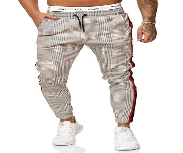 Nuevos pantalones para hombres estampado de estampado de hoja de rayas masculinas coincidencia de color de ajuste delgado joggers pantalones de seguimiento súbdas4585236