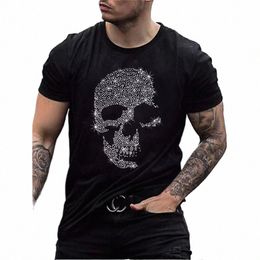 Nouveaux Hommes Qualité Fi T-shirts Casual Hip Hop À Manches Courtes Crâne Hot Drill Hommes Vêtements Tee Tops O-cou Rhineste Tshirt Y2K 9629 #