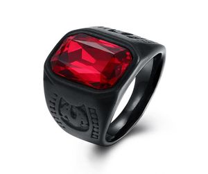 Nouveaux anneaux pour hommes en acier inoxydable Bijoux Biker anneaux Red Zircon Ring Men039 Fashion Dance Black Rings Bijoux Accessoires 7553560