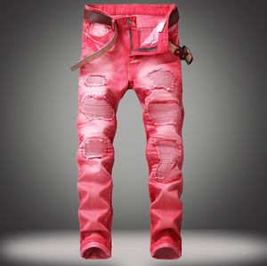 New Mens Ripped Jeans High Fashion 5 Couleurs Washed Broken Jeans Street Style Moto Skinny Denim Pants