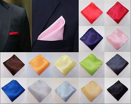 Nieuwe Mens Satijn Pocket Square Hankerchief Hanky ​​Plain Effen Kleur H2010167