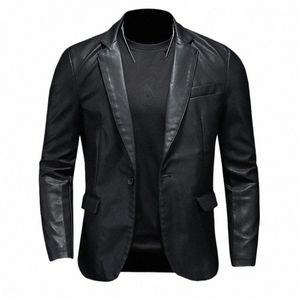 Nouveaux hommes Slim Fit vestes en cuir PU manteaux de moto occasionnels col rabattu noir Moto Biker en cuir suède vêtements d'extérieur hommes 5XL T5kr #