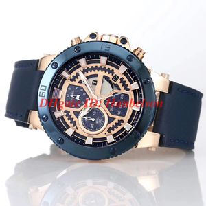 Nieuwe Mens Sport Horloges Tweekleurige Rose Gold Blue Hollow-wijzerplaat Horloges