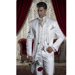 Nouveaux costumes pour hommes blazers hommes manteau de queue blanc broderie costume du matin veste de haute qualité costume de marié costume sur mesure formel sui260U