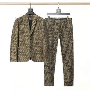 Nieuwe Heren Pakken Mode Ontwerper Blazers Man Klassieke Casual Luxe Jas Merk F letter afdrukken streep Lange Mouw Slanke Jasje broek M-3XL