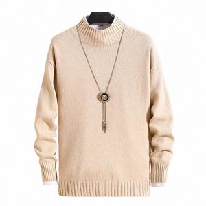 Nuevo para hombre Sweatwear Medio cuello alto suéter Otoño Mock Cuello Prendas de punto Sudaderas Color sólido Jerseys Invierno Tops de gran tamaño g4GT #