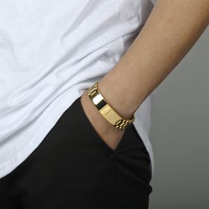 Nieuwe Heren Horloge Armband Vergulde Rvs Links Manchet Armbanden Hip Hop Sieraden Voor Mannen Gift253h