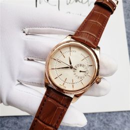 NIEUWE heren dames Cellini 50509 Mechanisch lederen zilveren horloge 40MM Bruine band Serie Automatische Mechaincal Witte wijzerplaat Herenhorloges Mannelijke horloges