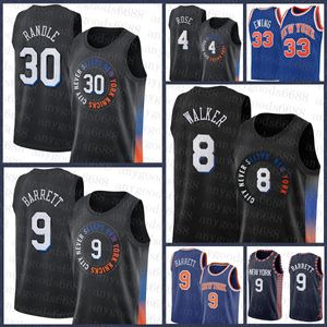 Nieuwe Mens York S-2XL Knick Basketbal Jersey RJ 9 Barrett Julius 30 Randle Derrick 4 Rose Kemba 8 Walker Patrick 33 Ewing White