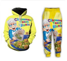 Nieuwe Mannen Dames Kaneel Toast Blunts Grappige 3D Print Casual Mode Hoodies Joggingbroek Hip Hop Trainingspakken89471769342351