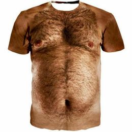 T-Shirt manches courtes pour hommes et femmes, humoristique, ventre poilu, poitrine, mamelons, impression 3D, style décontracté, R15312e