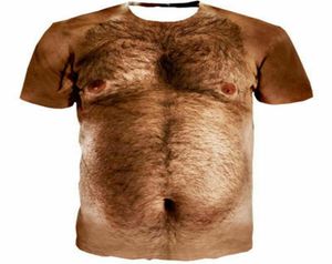 Nuevas menwomens Funny Hairy Belly Body Chest Nipples Tope de manga corta de estampado 3D Tops R153908564