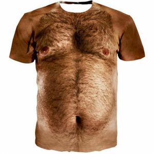 Nuevos hombres y mujeres divertido vientre peludo cuerpo pecho pezones impresión 3D camiseta Casual camisetas de manga corta Camiseta R15234w