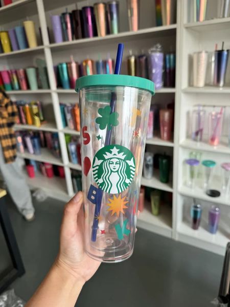 Nouvelle déesse de la sirène Starbucks 24 oz / 710 ml gobelets en plastique à double paroi tasses de voiture à boire transparentes réutilisables tasses d'eau à fond plat dégradé de couleurs avec couvercle paille 1108