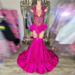 Nieuwe Mermaid Prom Dress 2024 Kralen Crystal Veren Luxe Avondjurken Formele Gelegenheid Jurken Robe De Bal