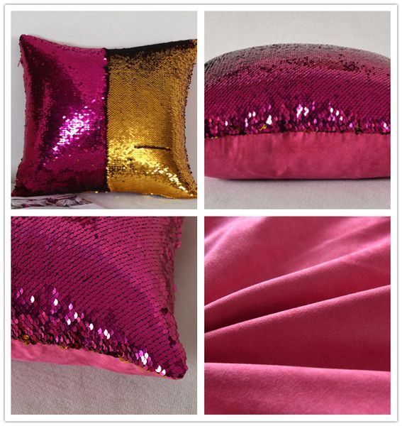 Nouvelle taie d'oreiller à paillettes sirène avec dos en daim couleur magique écailles de poisson housse de coussin taie d'oreiller lumineuse housse de coussin arrière