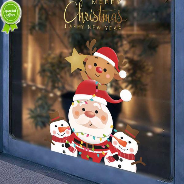 Neue Frohe Weihnachten Fenster Aufkleber Dekor Cartoon Weihnachtsmann Elch Schneemann Tür Aufkleber Wand Oranments für Zuhause Frohes Neues Jahr geschenk