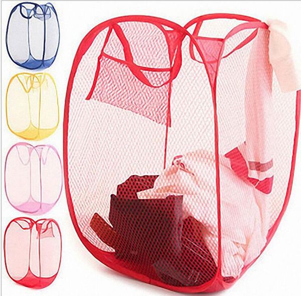 Nouveau tissu en maille pliable Pop Up vêtements sales lavage panier à linge panier sac poubelle panier sac de rangement pour usage domestique