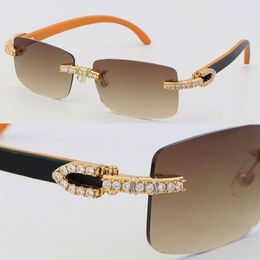 Neue Metall Große Steine Diamant Set Randlose 757 Sonnenbrille Holz Gläser Designer Holz Mann Frau Rahmen UV400 Objektiv Sonnenbrille Womans2034