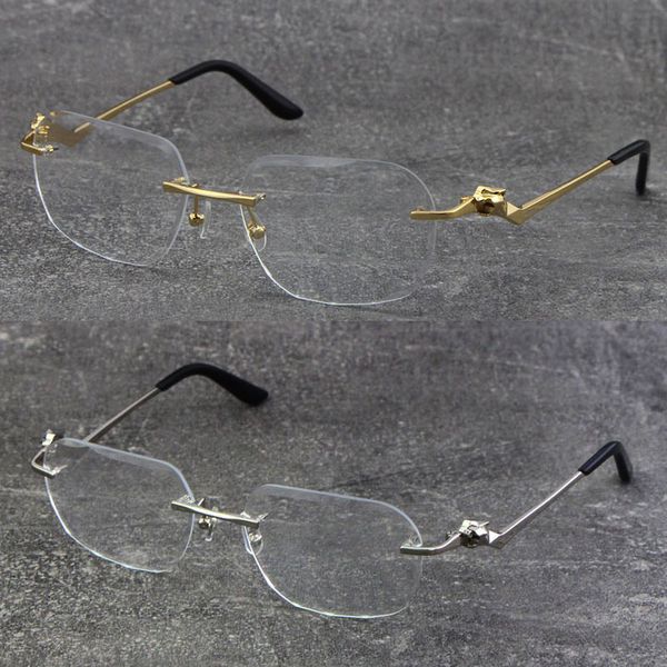 Nuevos marcos de lectura ópticos sin montura clásicos de metal Anteojos cuadrados Gafas con montura de oro de 18 quilates Hombres Gafas miopes con ángulo oblicuo Tamaño masculino y femenino: 58