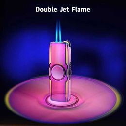 Nouveau métal Fidget spinner Direct sans gaz coupe-vent briquet créatif rotatif LED lumières de couleur boîte-cadeau accessoires pour fumer 0QQW