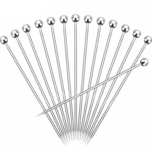 Nouveau bâton de fruits en métal en acier inoxydable Cocktail Pick Outils Réutilisables Argent Cocktails Boissons Picks 4,3 pouces 11cm Cuisine Bar Party Bar Tool DH8369