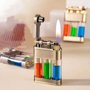 Nieuwe metalen slijpschijf retro kerosine lichter drie kleuren transparant oliebak oude stijl sigaar creatief herencadeau