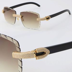 Nieuwe Metalen Micro-verharde Diamanten Set Randloze Zonnebril Originele Zwarte Buffelhoorn Zonnebril Mannelijke en Vrouwelijke Frame met 18K Gouden UV400 Lens Dames Heren Brillen Hot