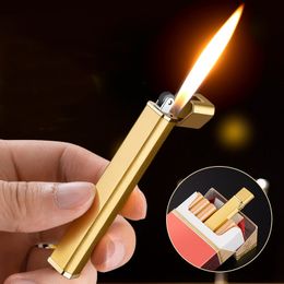 New Metal Refillable Gas Lighter Retro Grinding Wheel Torch Compact Windproof Lighter Butane Cigarette Lighter Lady Smoking Gift