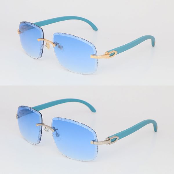 Lunettes de soleil en bois bleu sans monture C Décoration pour hommes femmes avec lunettes en forme de poire en bois UV400 Choix multicolore Lentille en or 18 carats pour hommes et femmes Hot