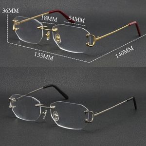 Nieuwe Metalen Randloze Luxe Diamant geslepen Brillen Leesframes Vrouwen Brillen Grote Vierkante Bril Met Doos 18K Goud Mode optische Mannelijke en Vrouwelijke Bijziend Frame Hot