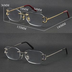 Nouveau métal sans monture luxe diamant coupe lunettes cadres de lecture femmes lunettes grandes lunettes carrées avec boîte or 18 carats mode optique mâle et femelle myope cadre chaud