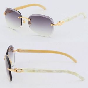 Nouveau Métal Sans Monture Original Blanc Véritable Corne De Buffle Naturel Lunettes De Soleil Unisexe Bonne Qualité Lunettes À L'extérieur Lunettes De Conduite Diamant Coupe Lentille Or 18K Cadres