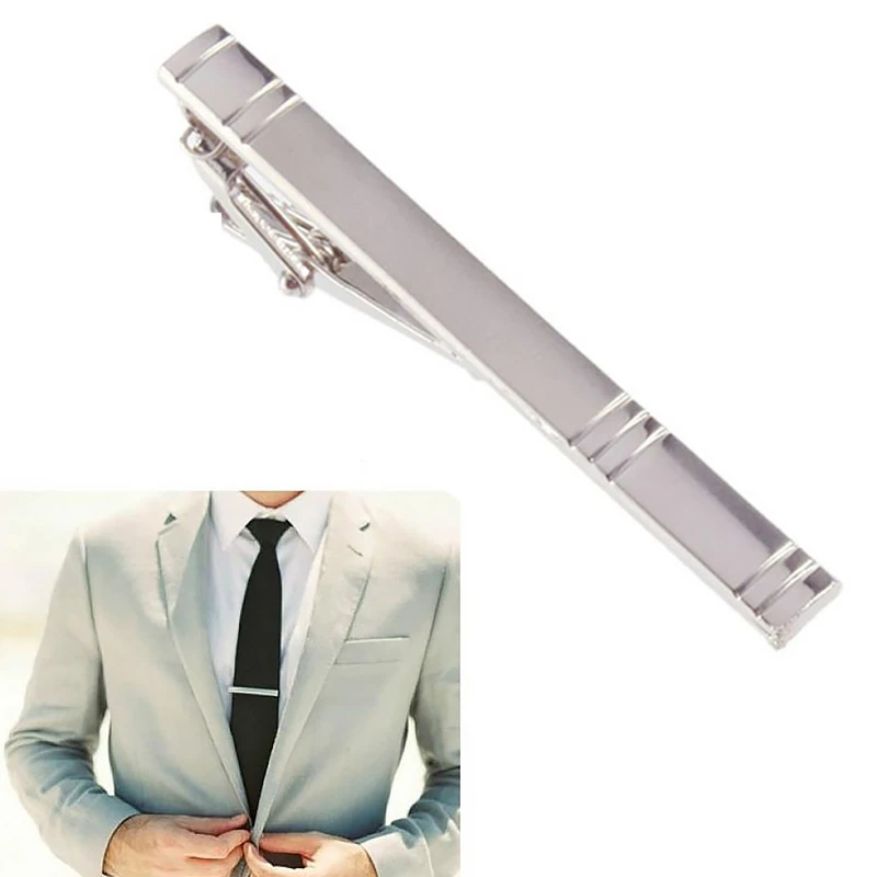 Nowy metalowy srebrny krawat krawatowy dla mężczyzn krawat ślubny krawat klipu dżentelmeni