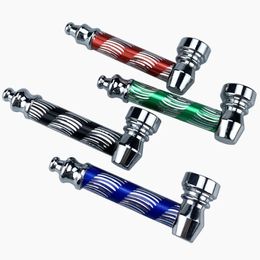 Nuevas tuberías de fumar metal hierba seca mano de tabaco tubería de humo de bolsillo portátil 4 colores pantalla de malla accesorios para fumar