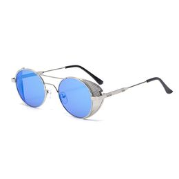 Steampunk lunettes de soleil métal maille rétro cadre rond creux lunettes de soleil miroir lentilles 8 couleurs en gros