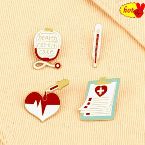 Nouveau thermomètre en métal livre de dossiers médicaux stéthoscope broches en émail en forme de coeur série médicale broches bijoux pour médecin infirmière