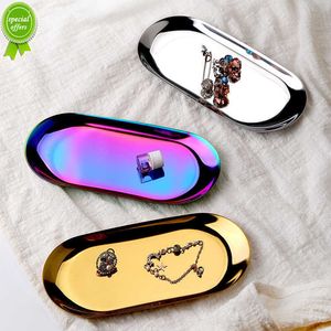 New Metal Tray Stainless Steel Plate Oval Cake Fruit Dessert Tray Western Steak Dish Rectangular Snack Plate Jewelry Storage Tray