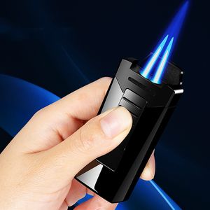 Nuevo Metal a prueba de viento Antorcha de fuego doble Encendedores de cigarros de tabaco Jet Gas Butano Cigarrillos inflables Encendedor Regalo Promoción personalizada Gadget para hombres