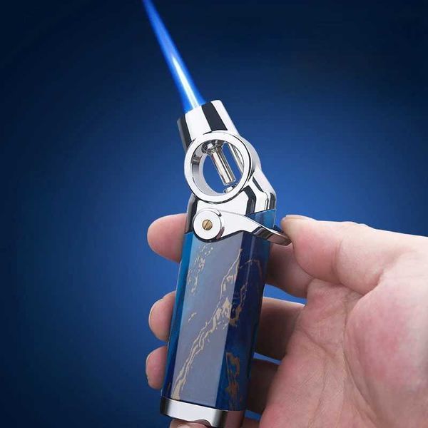 Nouveau métal coupe-vent Portable Butane sans gaz flamme bleue directe petit pistolet briquet extérieur Barbecue cuisine cigare cadeau pour hommes