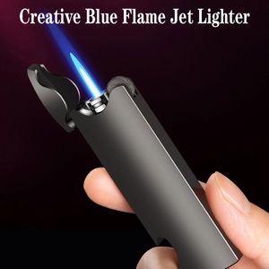 Allume-cigare à flamme bleue, torche coupe-vent en métal avec ouvre-bouteille, briquet à Jet de gaz Butane, briquet multifonctionnel, cadeau