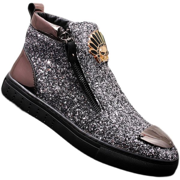 Nouveaux accessoires métalliques paillettes bottes de luxe à lacets hommes formateurs chaussures robe de luxe italienne affaires fête de mariage mocassins