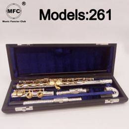 Nieuwe MFC Professional Flute 261 Silvertate Flute Gold Key Intermediate Student Curved Headjoint Flutes C Leg 16 Hole Close