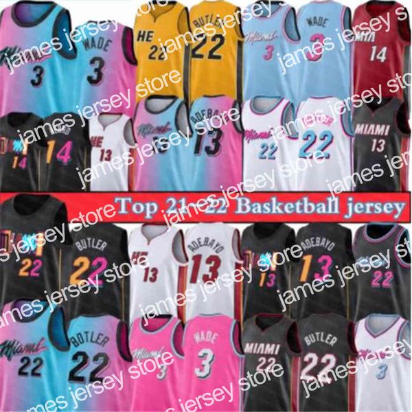 New Miami's Heat's Dwyane 3 Wade Basketball Jerseys 13 Ado Jimmy 22 Butler Jersey Tyler 14 Herro Men 2021 Camiseta baloncesto Camiseta Stock