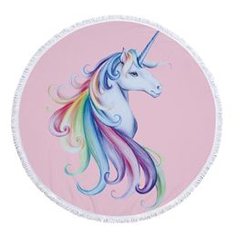 Nieuwe Microfiber Printed Kwastels Circulaire Unicorn Beach Handdoek 150cm 3D Tapestry Hippie Yoga Mat Individualiserized Customization HHE4197