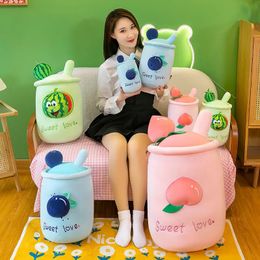 Nieuwe melktheekop Kawaii Watermelon pluche speelgoed fruit beker bosbessen kussen poppen meisje kinderen verjaardagscadeau