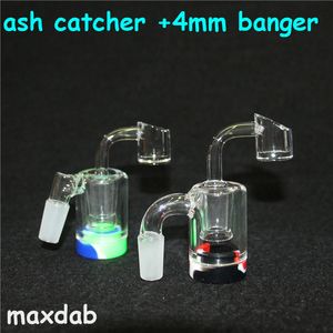 narguilés Mini 2 pouces verre cendrier récupérateur avec récipient en silicone de 5 ml 14 mm 18 mm d'épaisseur Pyrex Ashcatcher Bong conduites d'eau pour les plates-formes dab