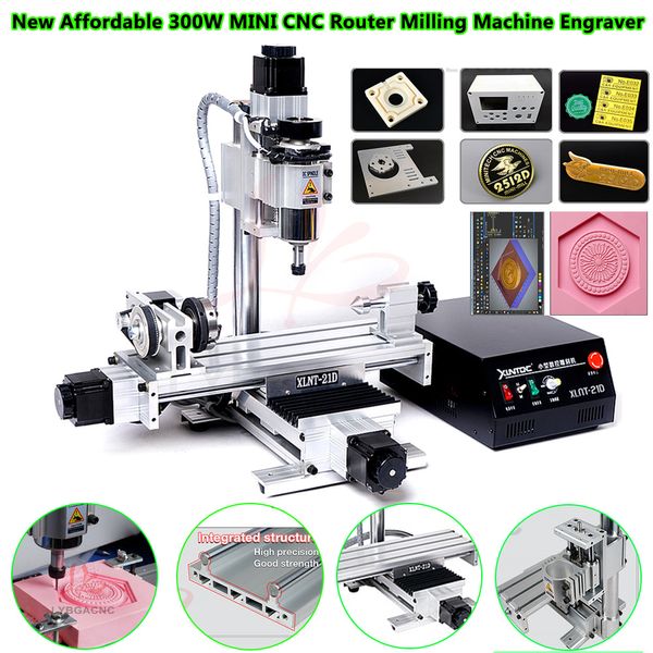 Nueva MINI fresadora CNC asequible 300W grabador 230x120MM USB Circular Rail columna cruzada 4 ejes equipo de perforación de grabado