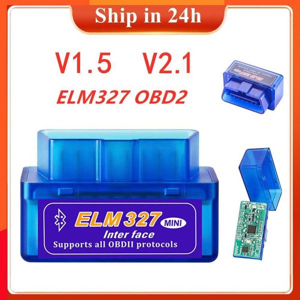 Nuevo Mini ELM327 OBD V1.5 V2.1 OBD2 Escáner de coche Bluetooth comparable OBDII 2 herramienta de diagnóstico de enmascaramiento de coche Sistema Android Windows Symbian